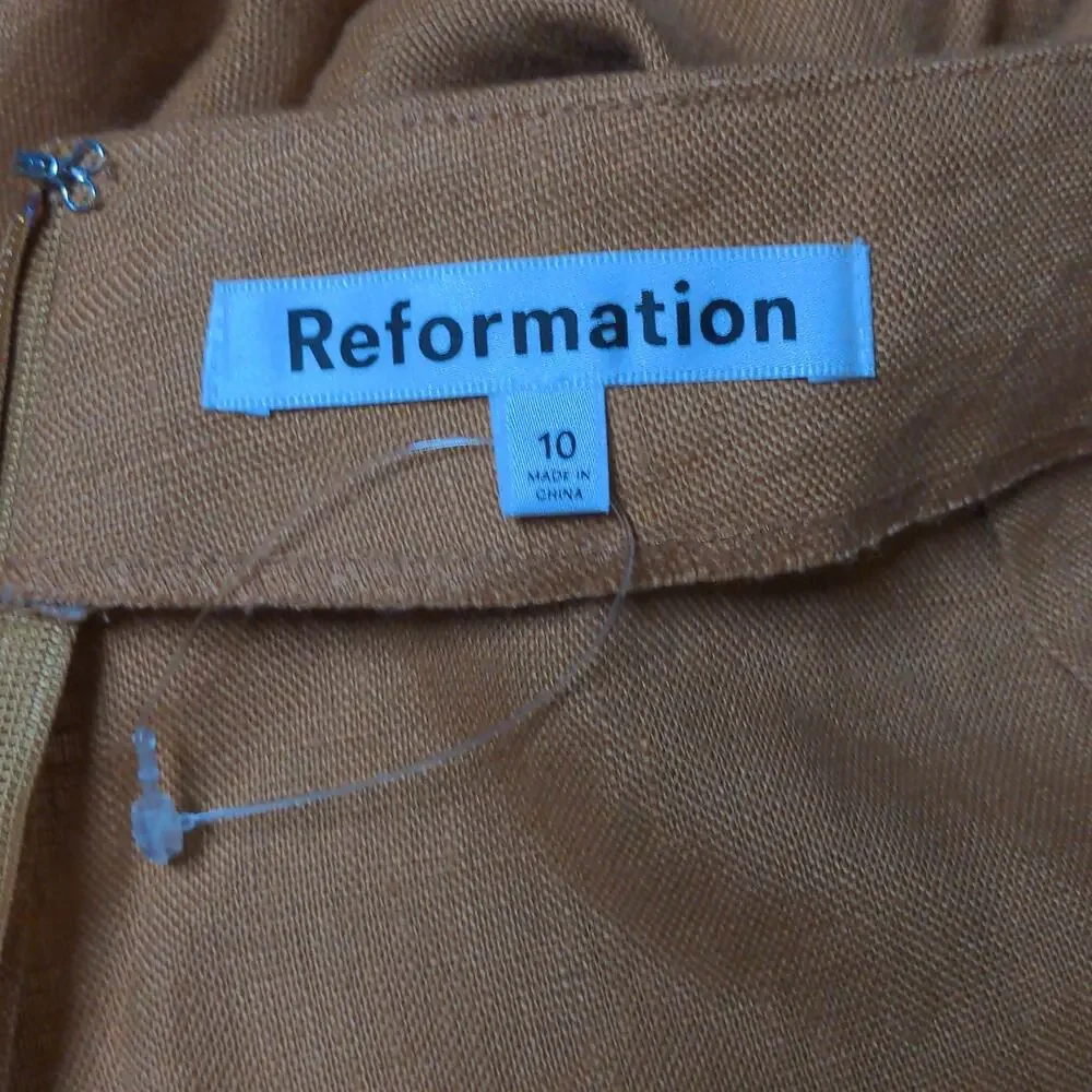 Reformation Justin Linen Pant in Barley Cropped High Rise Slim 10 New